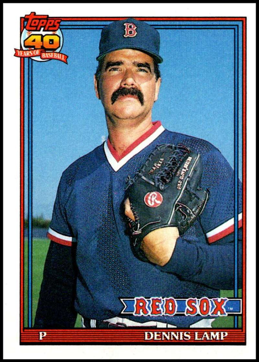 Boston Red Sox Dennis Lamp baseball card in navy blue uniform from 1991 Topps