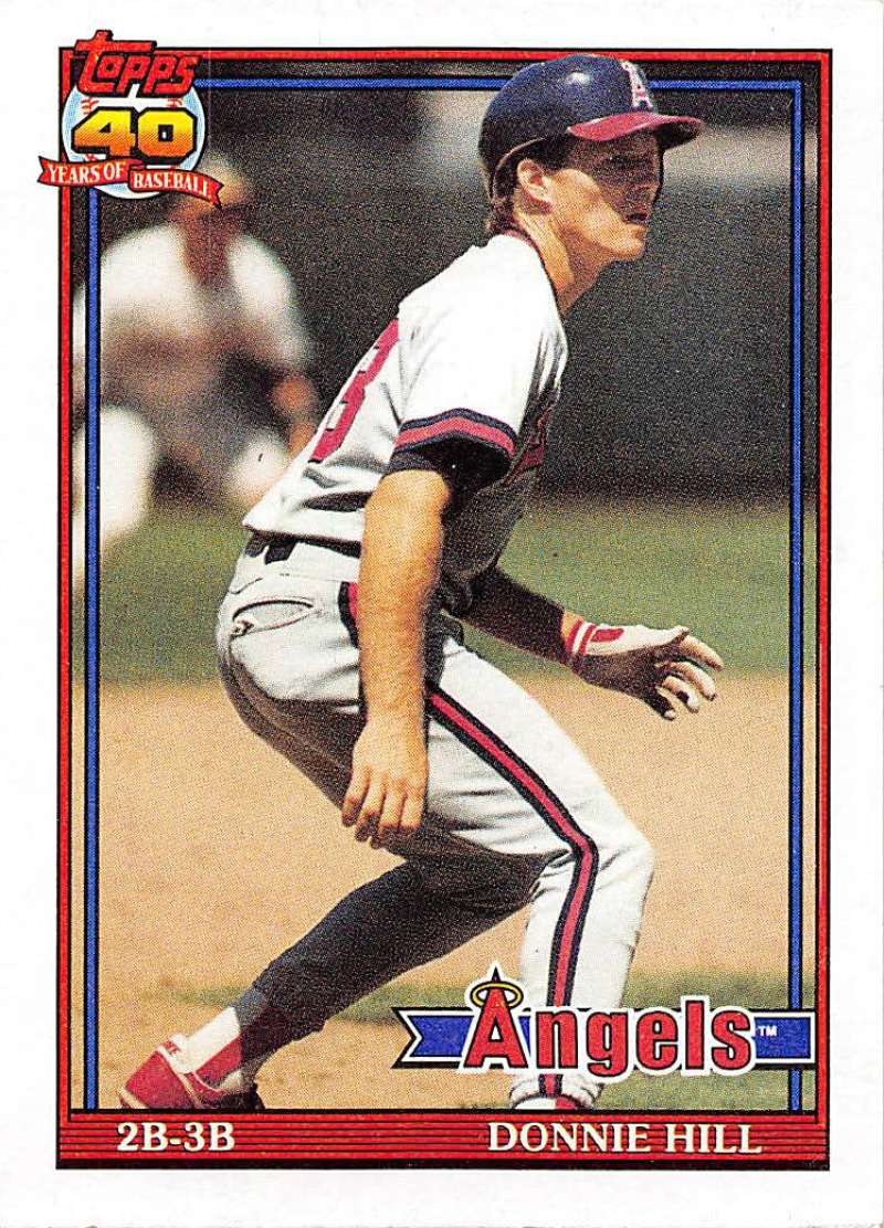 California Angels Donnie Hill baseball card in white uniform with red trim