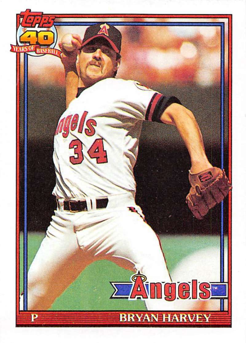 Bryan Harvey baseball card showcasing California Angels pitcher in throwing motion