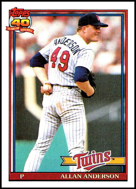 Baseball card of Allan Anderson in Minnesota Twins pinstriped uniform number 49