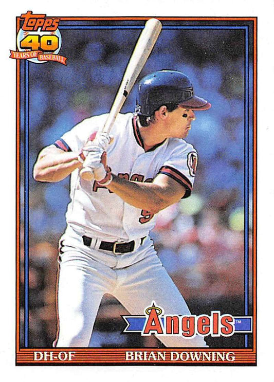 Baseball card of Brian Downing in white uniform for California Angels baseball