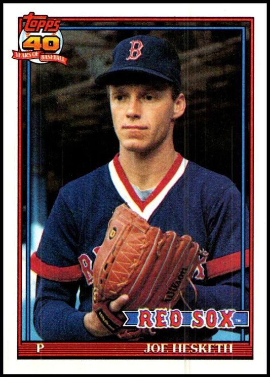 1991 Topps #269 Joe Hesketh Baseball Card featuring Boston Red Sox pitcher in navy uniform