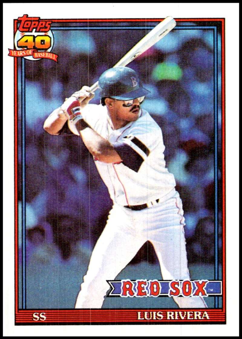 1991 Topps #338 Luis Rivera NM-MT Boston Red Sox Baseball Card with player at bat