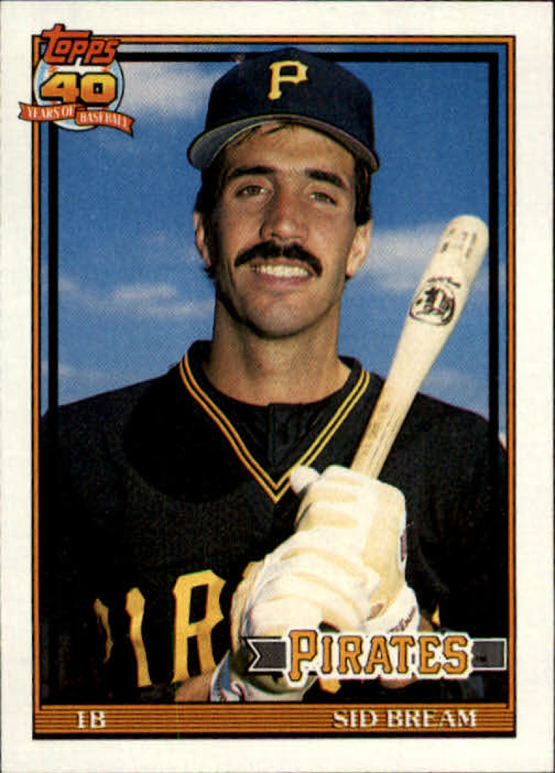 Baseball card of Sid Bream with the Pittsburgh Pirates against a blue sky backdrop