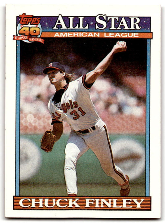 Chuck Finley pitching on a 1991 Topps California Angels Baseball Card