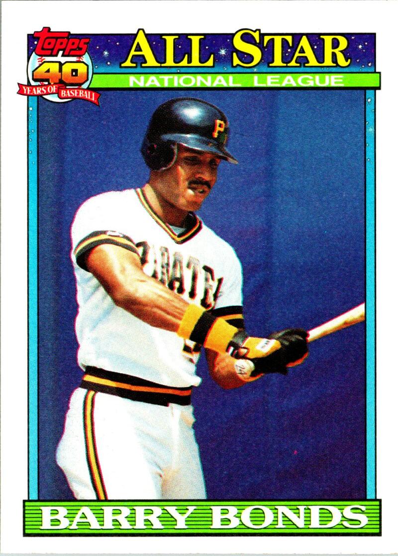 1991 Topps #401 Barry Bonds Baseball Card featuring Pittsburgh Pirates player in batting stance