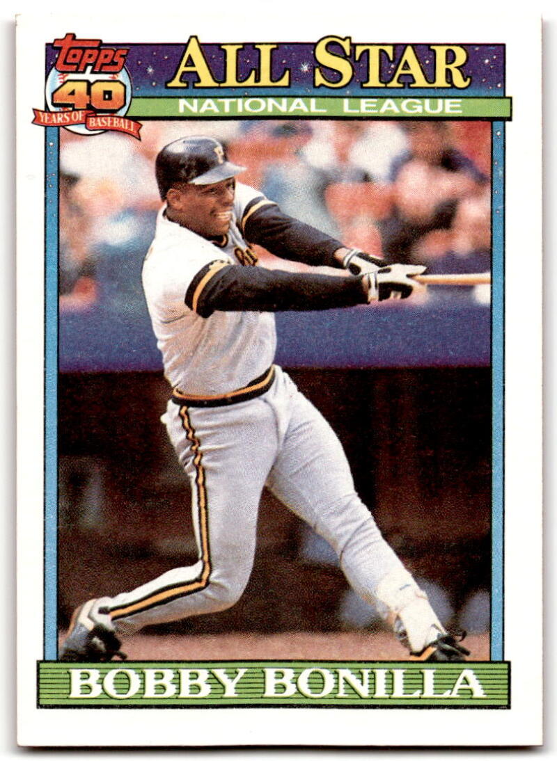 Bobby Bonilla at bat on 1991 Topps Pittsburgh Pirates Baseball Card #403 NM-MT