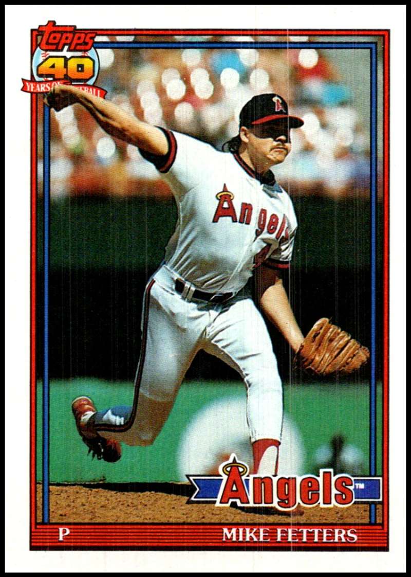 California Angels baseball card of Mike Fetters in mid-throwing motion