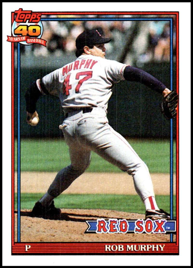 1991 Topps Rob Murphy baseball card in mid-throw for Boston Red Sox number 47