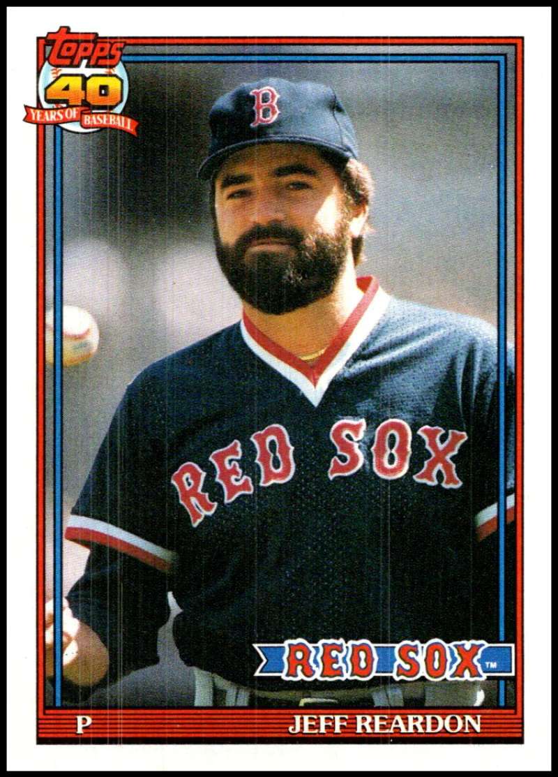 1991 Topps Jeff Reardon Boston Red Sox baseball card in navy jersey with dark beard