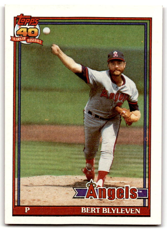 Bert Blyleven mid-delivery on a 1991 Topps California Angels baseball card