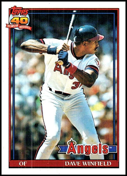 Dave Winfield baseball card featuring California Angels player at bat in home uniform