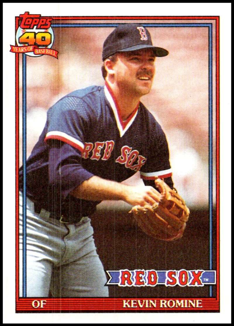 Boston Red Sox baseball card of Kevin Romine in navy blue uniform from 1991 Topps