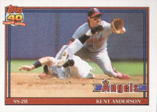 Kent Anderson sliding baserunner tag play on 1991 Topps California Angels Baseball Card