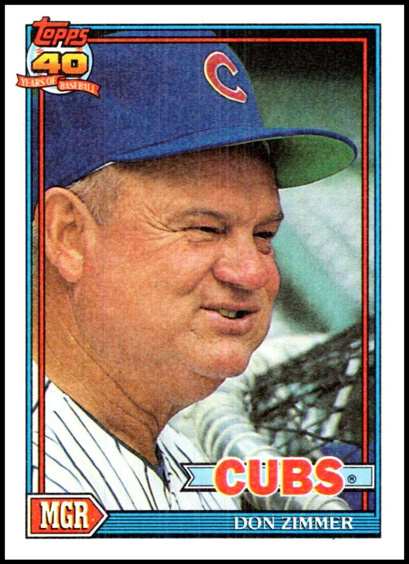 1991 Topps #729 Don Zimmer NM-MT Chicago Cubs Baseball Card in pinstripe uniform