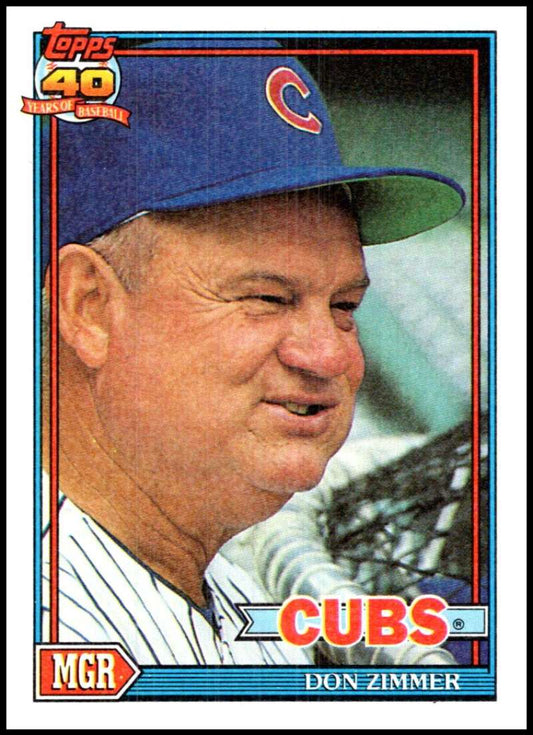 1991 Topps #729 Don Zimmer NM-MT Chicago Cubs Baseball Card in pinstripe uniform