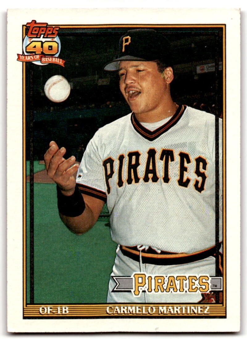 Carmelo Martinez tossing a baseball on the 1991 Topps Pittsburgh Pirates baseball card