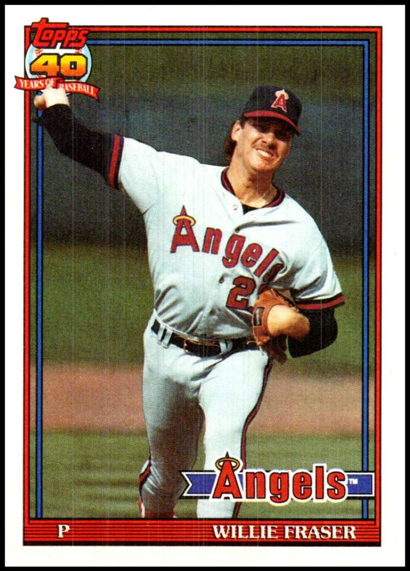 Willie Fraser mid-throw on 1991 Topps #784 California Angels baseball card