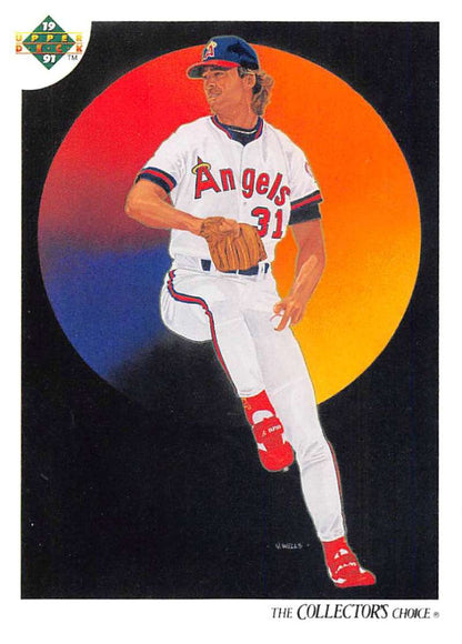 Chuck Finley in Angels uniform pitching on 1991 California Angels baseball card