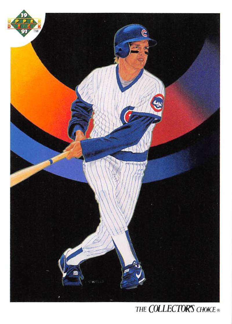 Mark Grace swinging bat in Chicago Cubs pinstripe uniform, Upper Deck card collectible