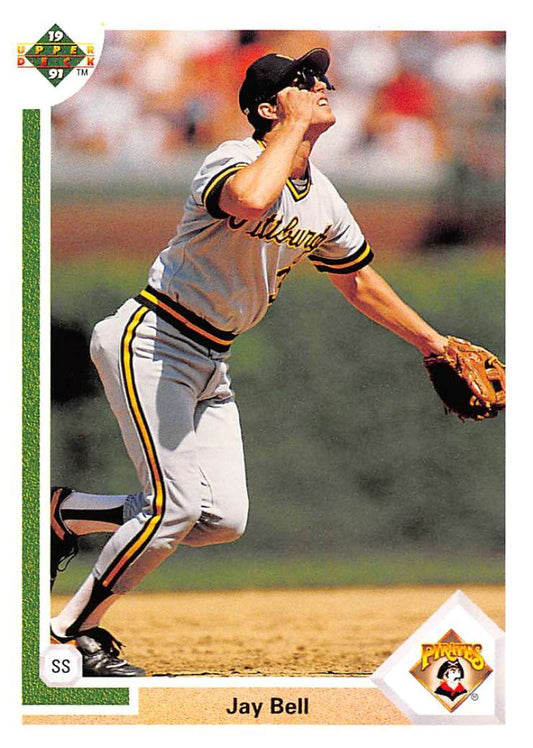 Jay Bell in Pittsburgh Pirates uniform making a defensive play for Upper Deck card