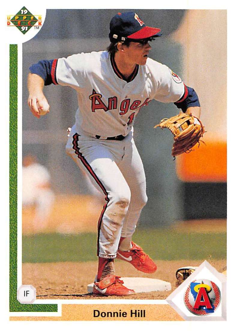 Donnie Hill fields at first base in California Angels uniform baseball card image