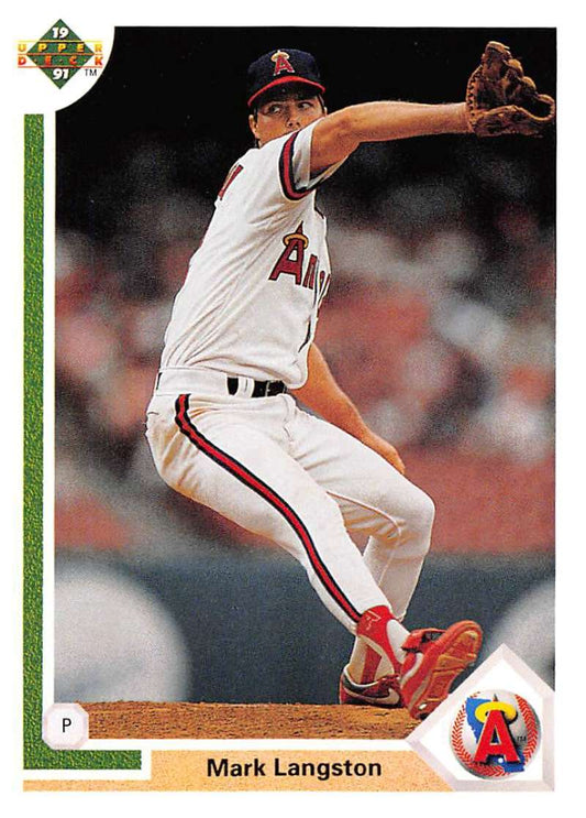 Baseball pitcher Mark Langston delivering a pitch in California Angels uniform