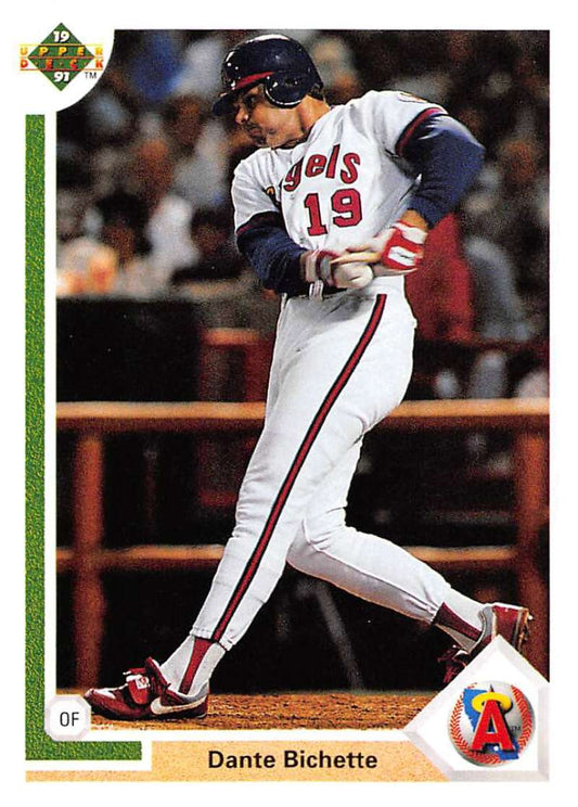 California Angels Baseball card featuring Dante Bichette in white uniform with red trim