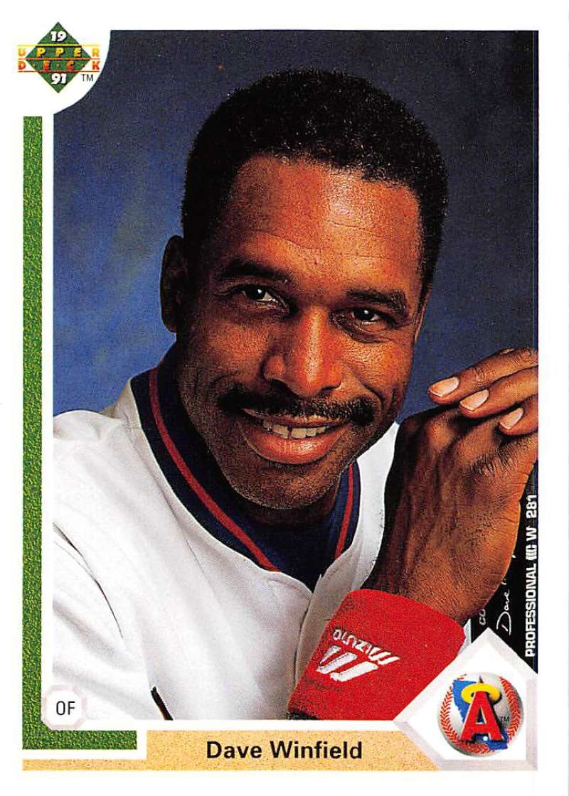 Dave Winfield smiles in a white California Angels uniform on this baseball card