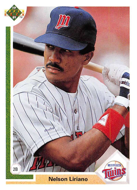 Nelson Liriano in Minnesota Twins uniform ready to bat on a baseball card