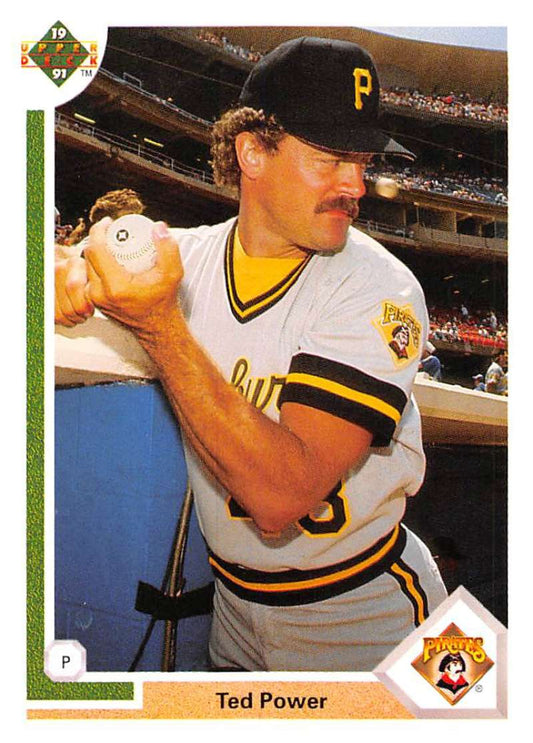 Pittsburgh Pirates baseball player Ted Power with bat on 1991 Upper Deck baseball card