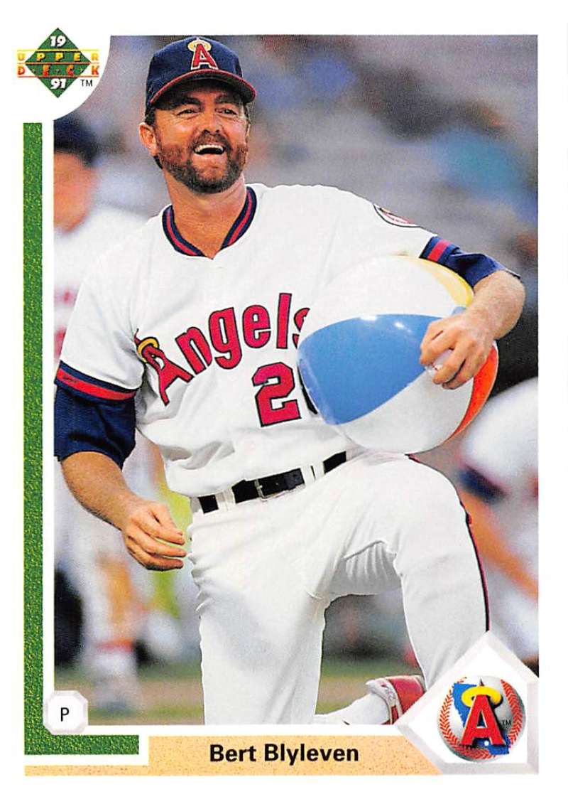 Bert Blyleven in California Angels uniform holding beach ball baseball card image