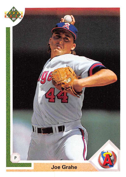 Joe Grahe in California Angels uniform mid-pitch on 1991 Upper Deck baseball card