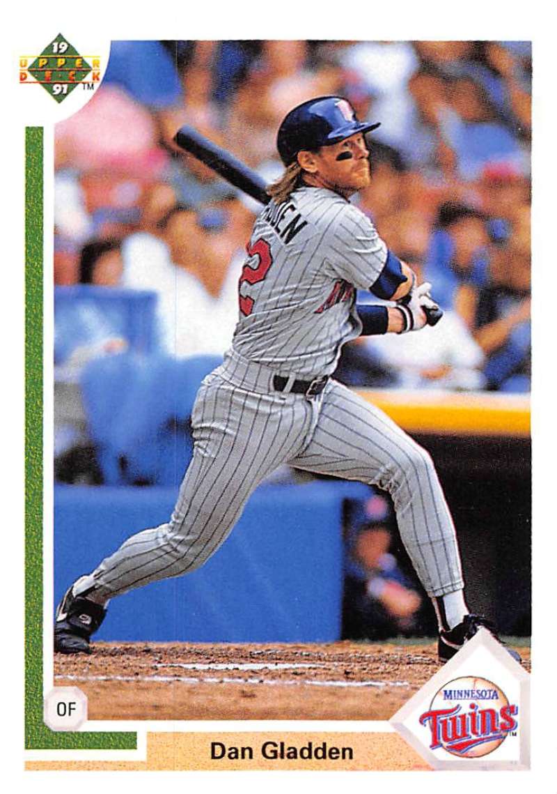 Minnesota Twins player Dan Gladden swinging bat on 1991 Upper Deck baseball card