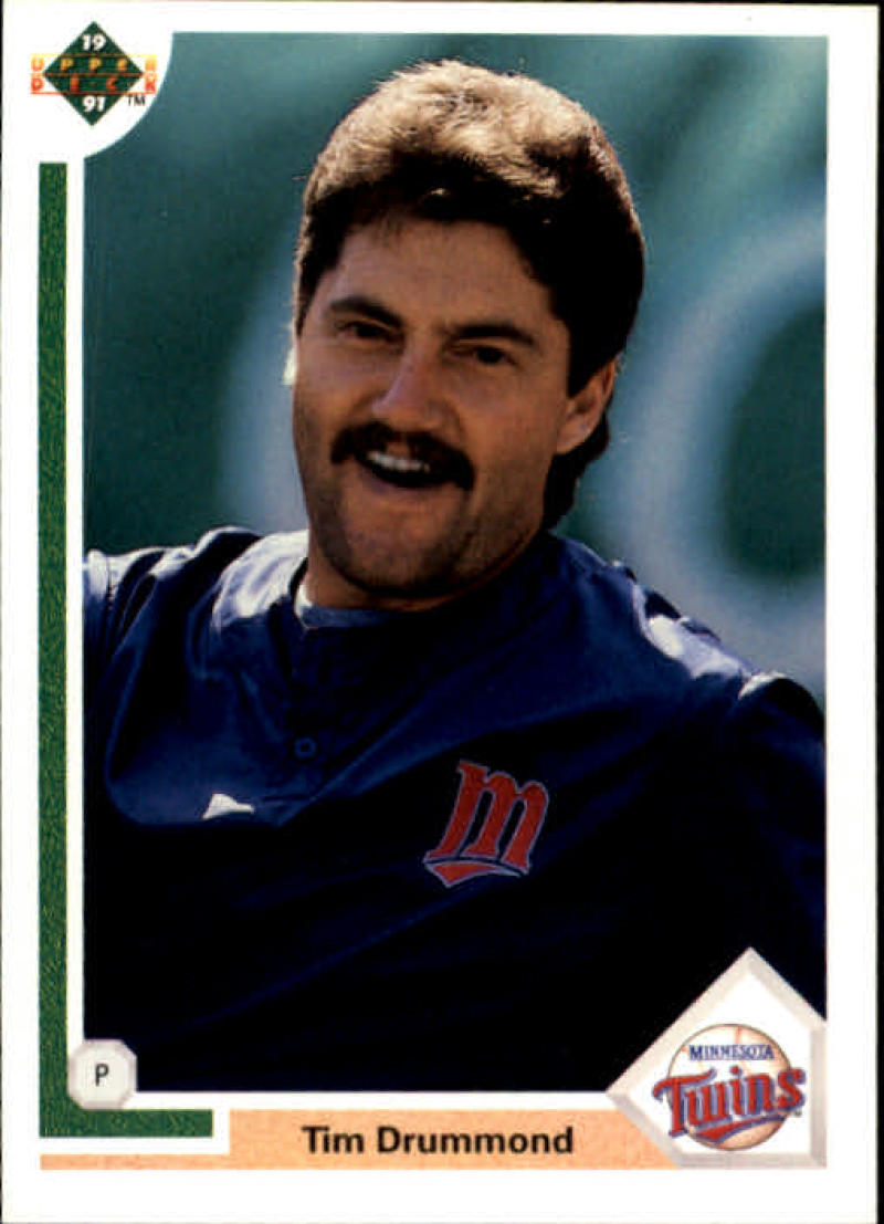 Baseball card of Tim Drummond, Minnesota Twins player in blue uniform