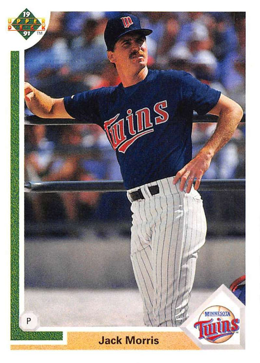 Minnesota Twins pitcher Jack Morris delivering a pitch on a baseball card