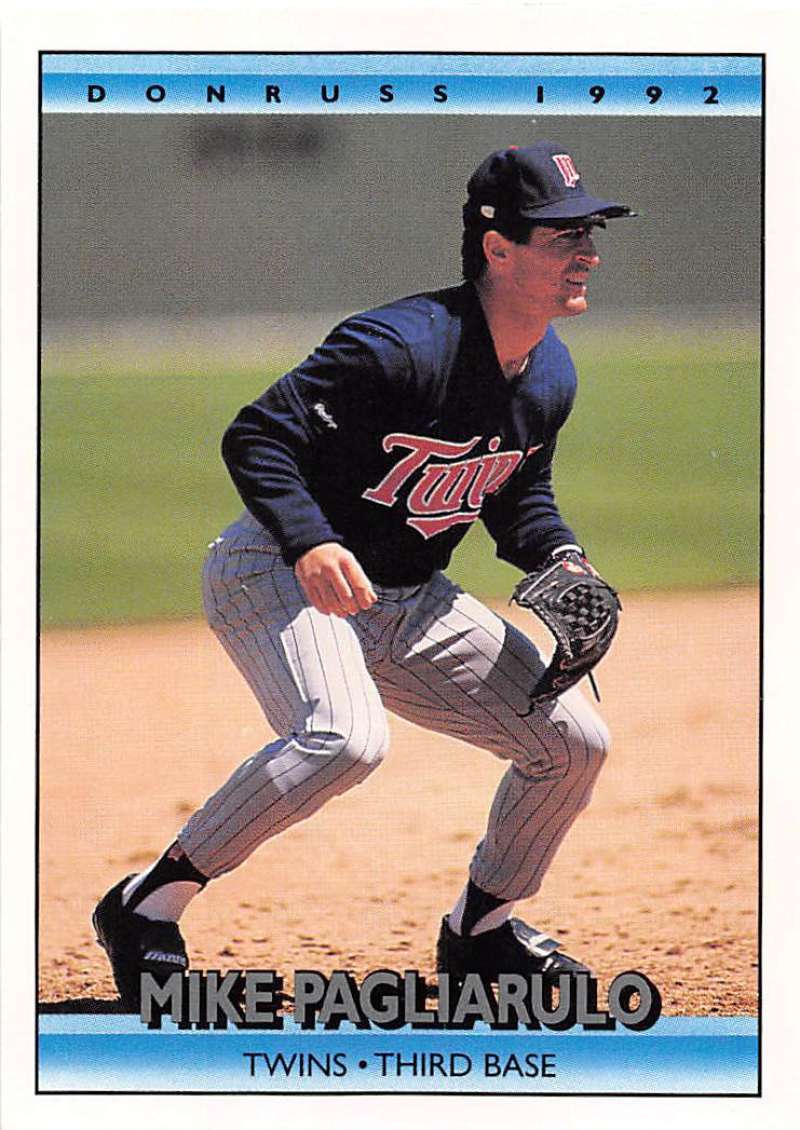 Baseball card of Mike Pagliarulo in fielding stance for Minnesota Twins