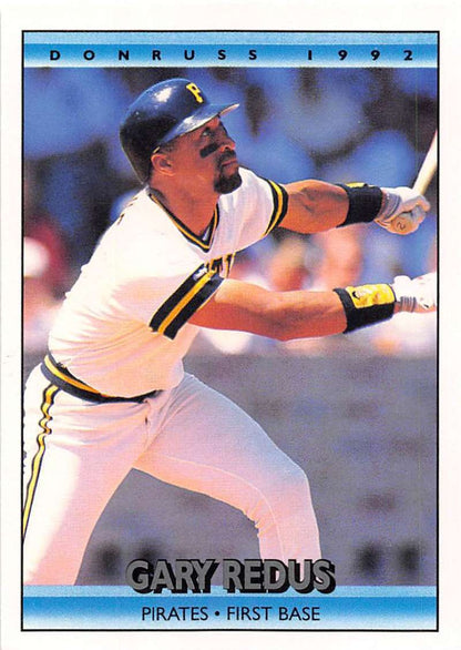 1992 Donruss Gary Redus baseball card featuring Pittsburgh Pirates first baseman in uniform