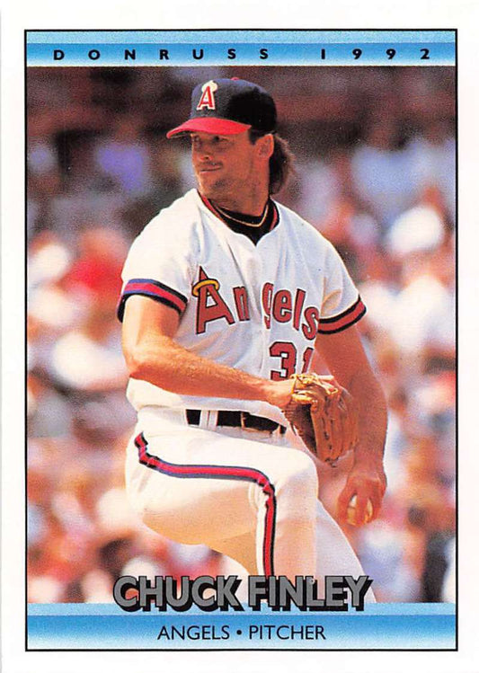 1992 Donruss baseball card of Chuck Finley in California Angels white uniform