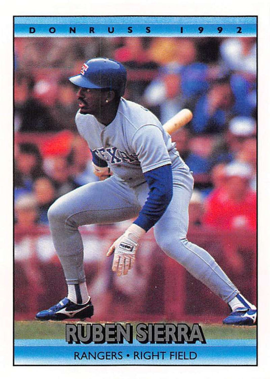 1992 Donruss Ruben Sierra Texas Rangers baseball card in batting stance