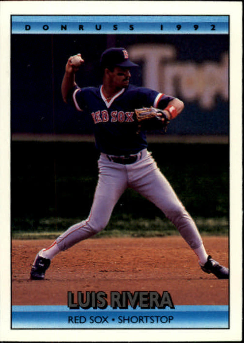 Luis Rivera in Red Sox uniform throwing from shortstop position on baseball card