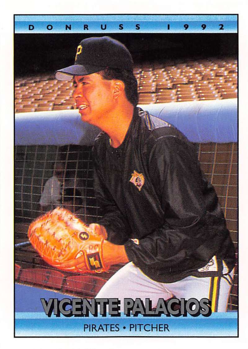 Vicente Palacios in Pittsburgh Pirates uniform holding a glove for Pirates baseball card