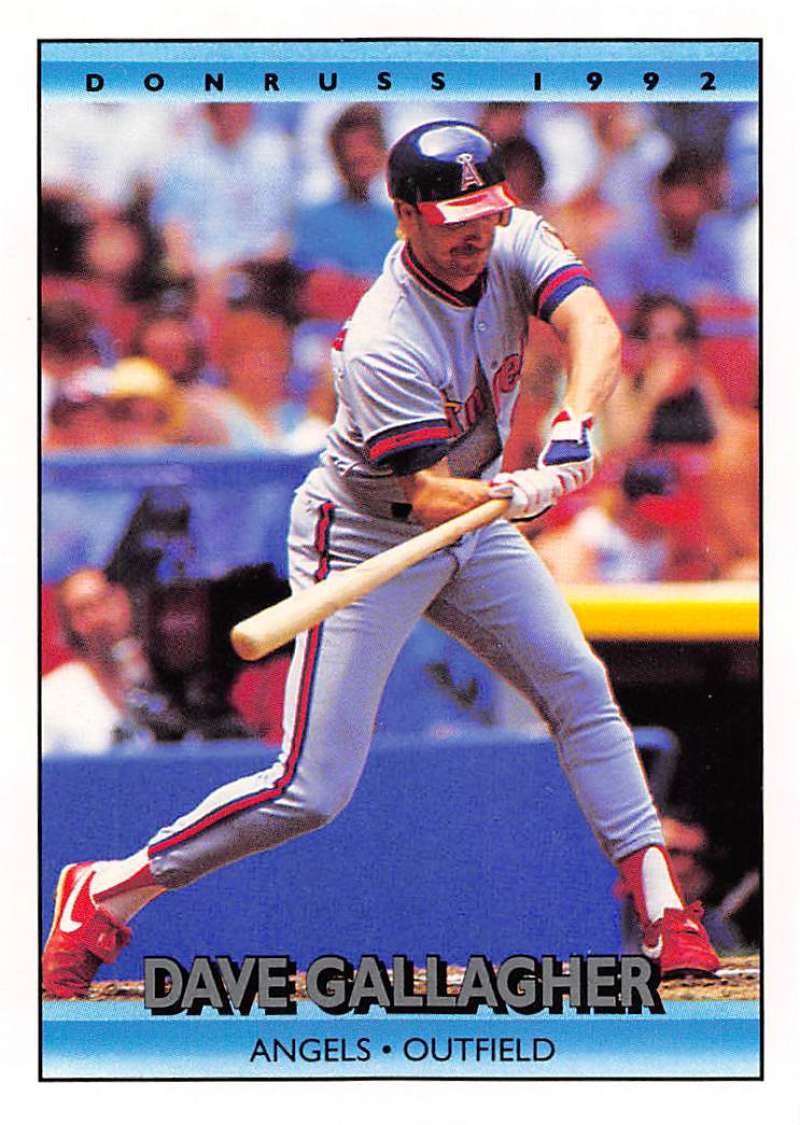 1992 Donruss baseball card of Dave Gallagher from the California Angels at bat