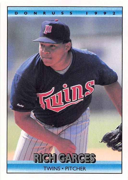 1992 Donruss #516 Rich Garces Minnesota Twins baseball card in navy blue uniform