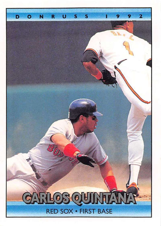 1992 Donruss #609 Carlos Quintana Baseball Card featuring Boston Red Sox first base play