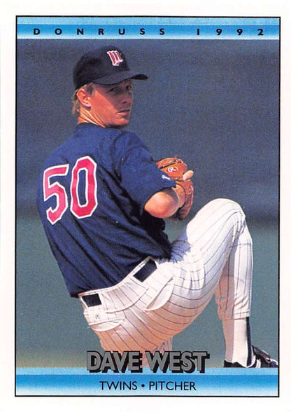 David West in Minnesota Twins uniform windup pose on baseball card 1992 Donruss #638