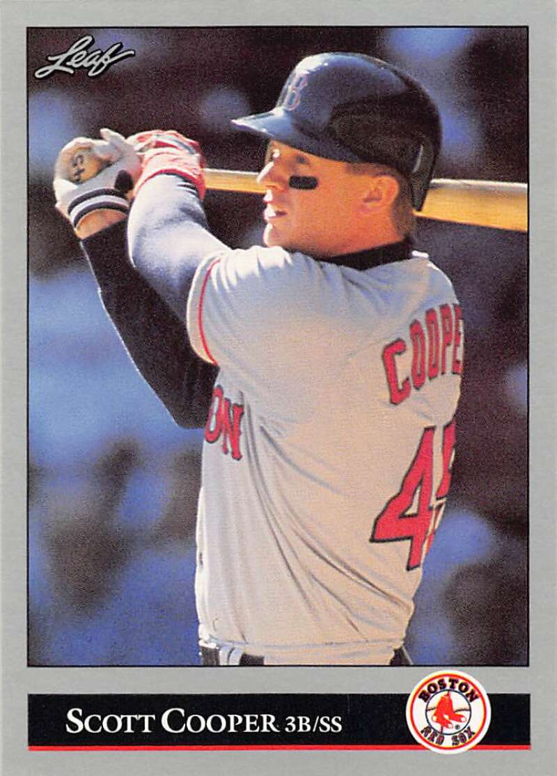 Baseball card of Boston Red Sox player Scott Cooper in batting stance, jersey number 45