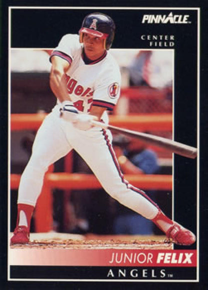 1992 Pinnacle Junior Felix California Angels baseball card featuring player at bat