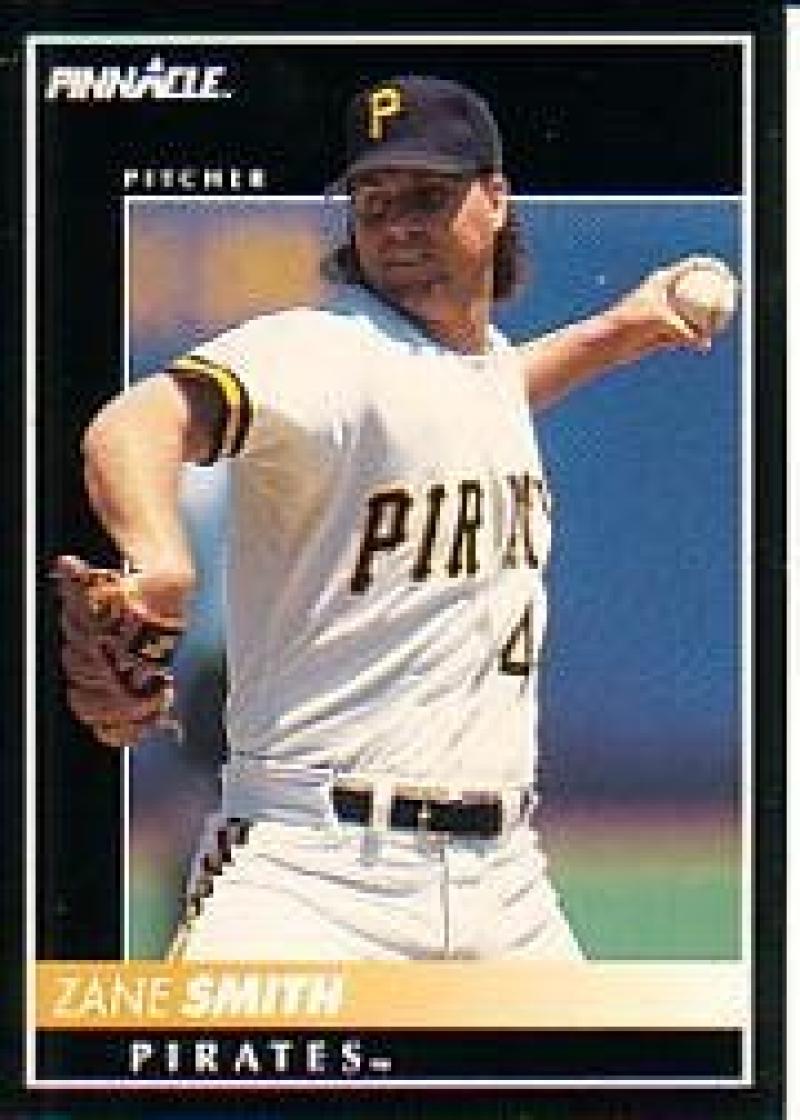 Zane Smith pitching featured on a Pittsburgh Pirates baseball card from 1992 Pinnacle