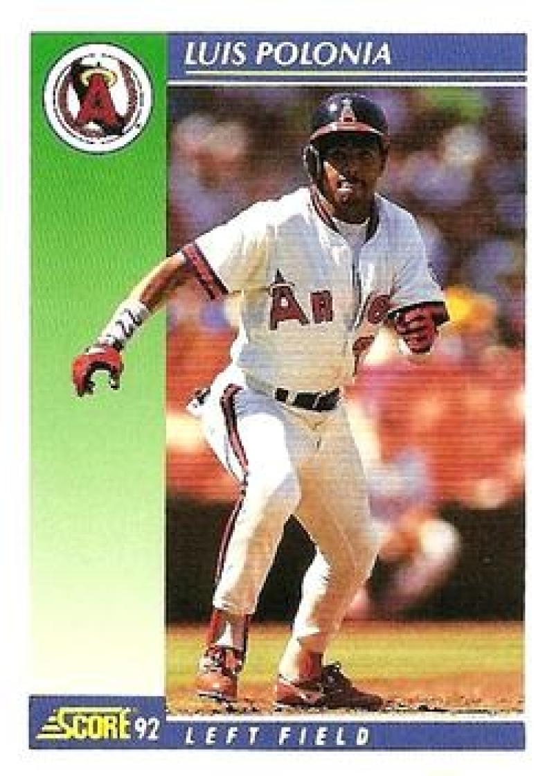 Luis Polonia running in white uniform on 1992 Score California Angels baseball card